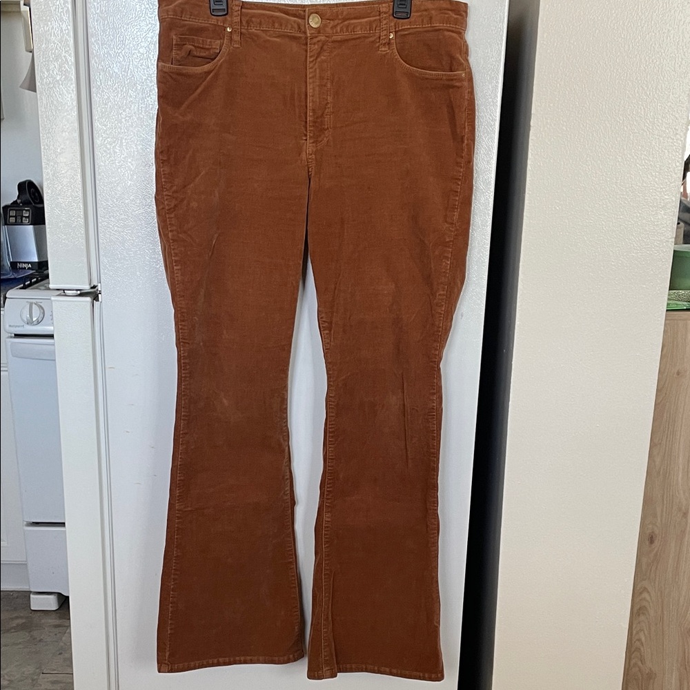 Kut from the Kloth Sz 14 Ana High Rise Fab Ab Flare Copper Corduroy Cotton Pant